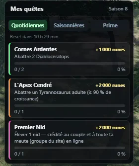 Panneau « Mes quêtes »